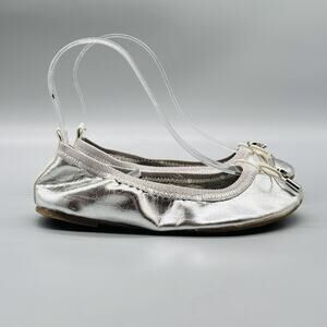 Sam Edelman Shoes Kids Girls 13 Silver Metallic Farren Ballet Flats Bow Slip On